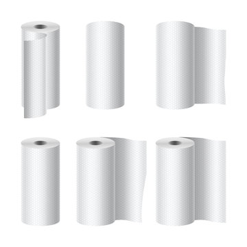 Realistic paper roll mock up set isolated over white