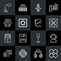 Outline technology 16 vector icons set. 16 icons page symbol for your web site design. logo, app, ui, illustration, eps10