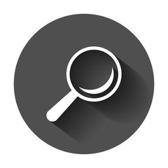Magnifying glass vector icon in flat style. Search magnifier illustration with long shadow. Find search business concept.