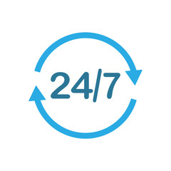 24 hours 7 days icon. Time clock icon vector illustration. Flat design.