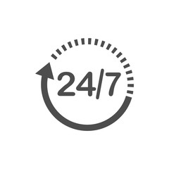 24 hours 7 days icon. Time clock icon vector illustration. Flat design.