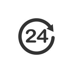 24 hours icon. 24 hours sign. Time clock icon vector illustration. Flat design.