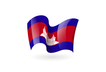 Cambodia waving flag vector icon, national symbol. Flag of Cambodia, fluttered in the wind - vector illustration isolated on white background.