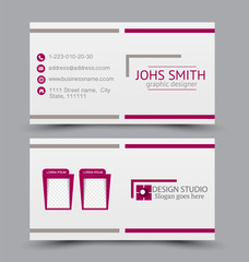 Business card set template for business identity corporate style. Vector illustration. Pink color.