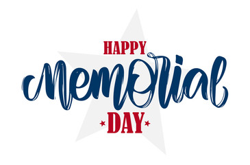 Calligraphic hand lettering composition of Happy Memorial Day with stars.