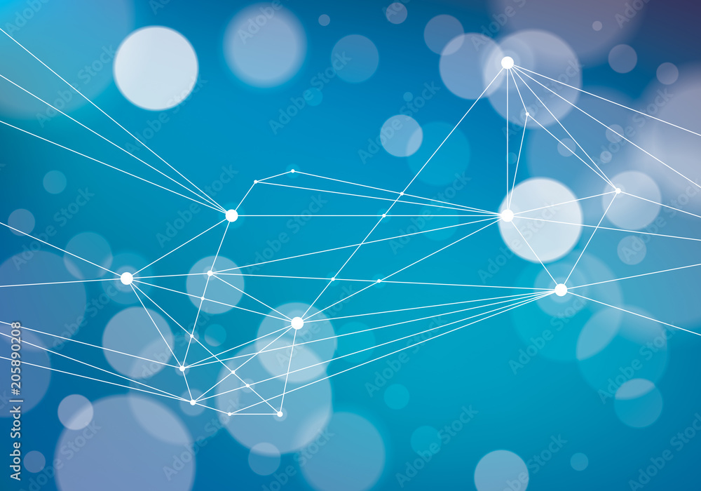 Aufkleber connected 3d mesh technology and science background. with blurred defocused round lights texture. ve