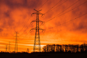 Fototapeta premium Electric line and pools at sunreise