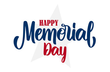 Vector illustration: Calligraphic handwritten lettering composition of Happy Memorial Day on white background