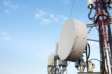 dish VHF antennas against the blue sky