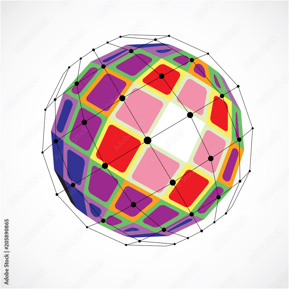 Poster 3d vector digital wireframe spherical object made using facets. geometric polygonal colorful structu
