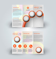 Brochure template. Business trifold flyer.  Creative design for professional corporate style. Vector illustration. Orange color.
