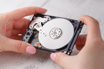 open hard disk in female hands