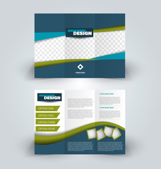 Brochure template. Business trifold flyer.  Creative design trend for professional corporate style. Vector illustration. Blue and green color.