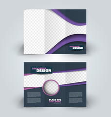 Brochure template. Business trifold flyer.  Creative design trend for professional corporate style. Vector illustration. Purple  color.