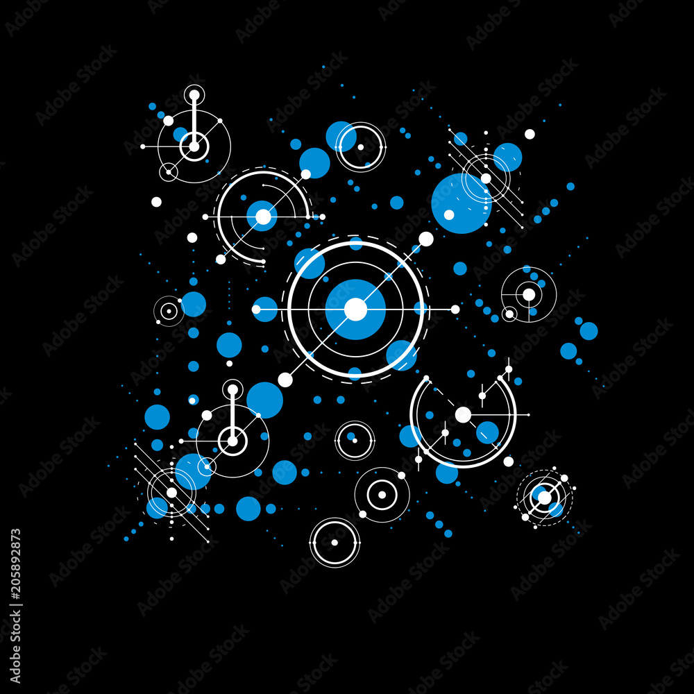 Poster bauhaus art composition, decorative modular vector wallpaper with circles and grid. retro style patt
