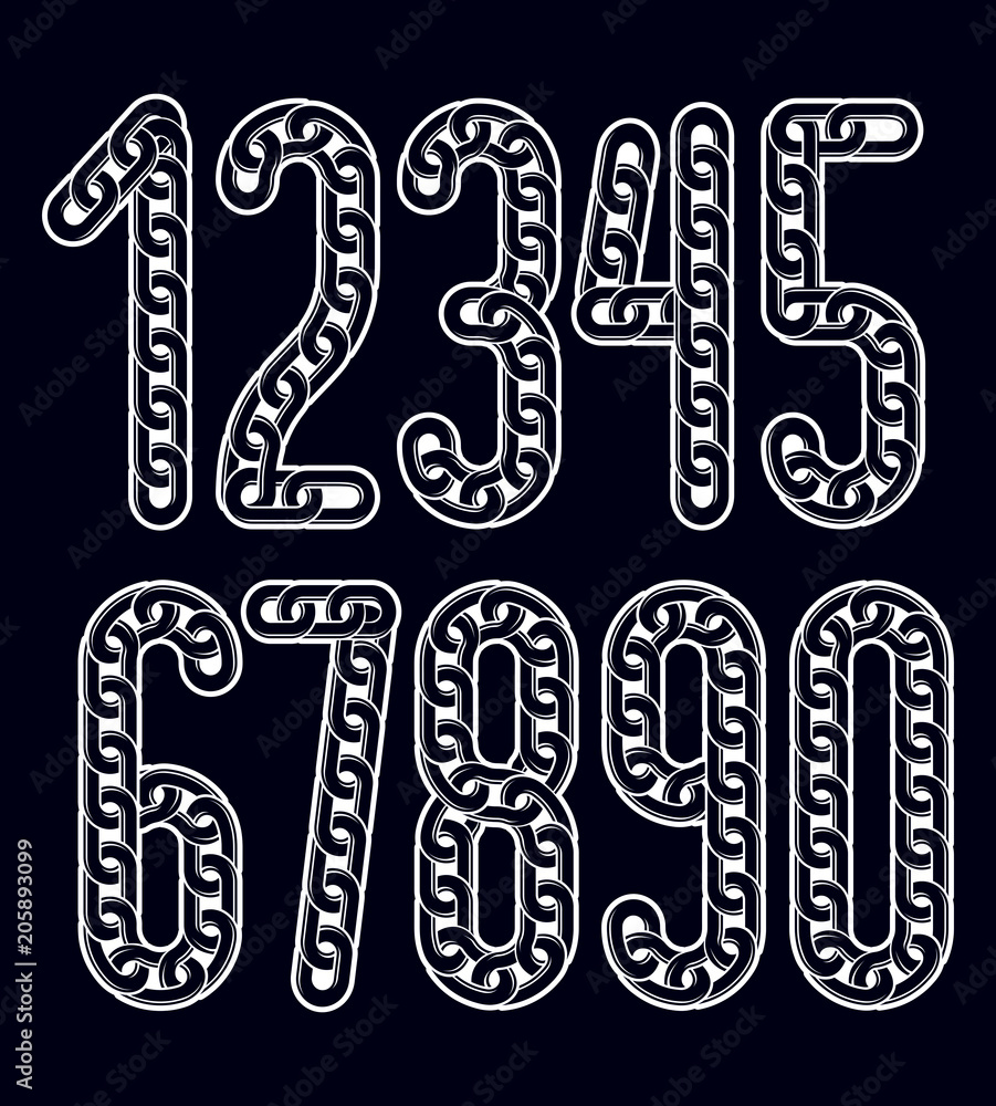 Poster vector numerals collection. funky numbers for use as poster design elements. created using metal con
