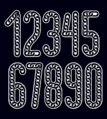 Vector numerals collection. Funky numbers for use as poster design elements. Created using metal connected chain link.