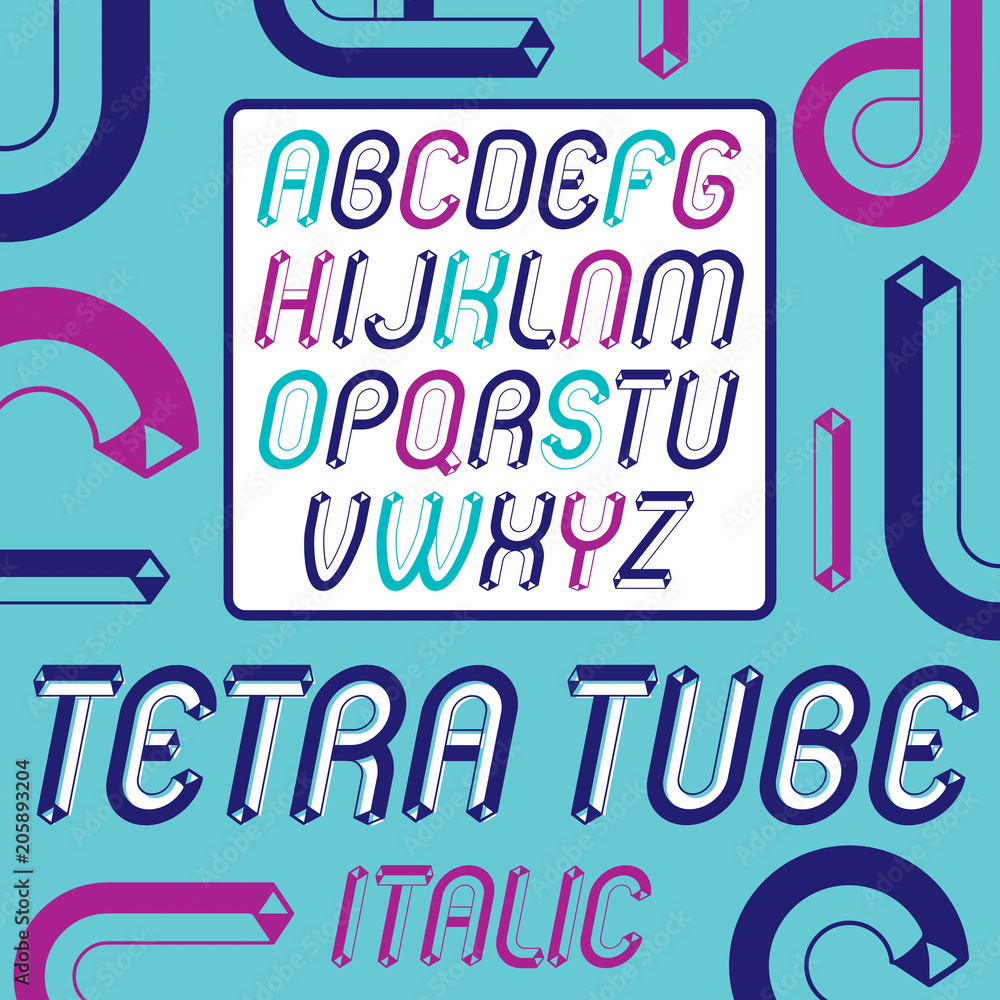 Poster set of trendy modern vector capital, upper case alphabet letters isolated. retro rounded italic font