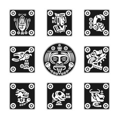 set of flat Aztec ornament icons