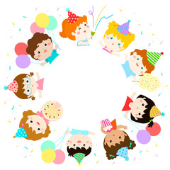 cute multicultural kids party template vector