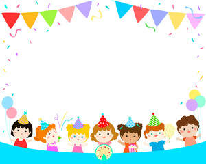 Obraz na płótnie Canvas cute multicultural kids party template vector