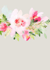 Naklejka premium Greeting card with watercolor flowers handmade.