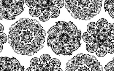 Seamless ornamental pattern with circle pattern elements in lace style