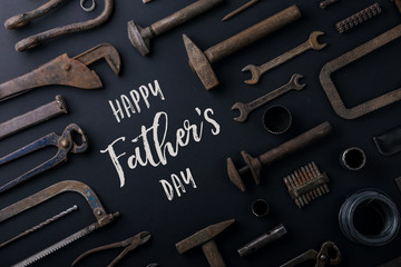 Fathers day greeting card concept. Flat lay.