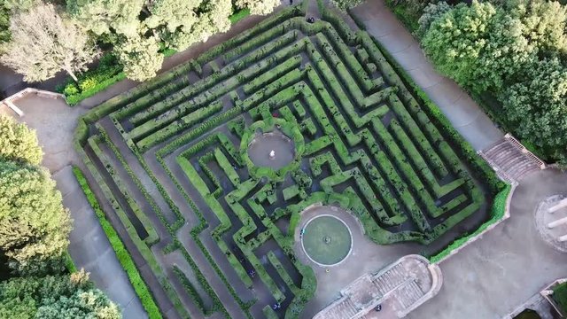 Barcelona, Spain. Aerial view of the city park and Laberint d'Horta