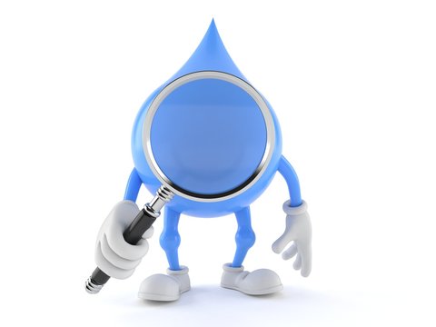 Water Drop Character Looking Through Magnifying Glass