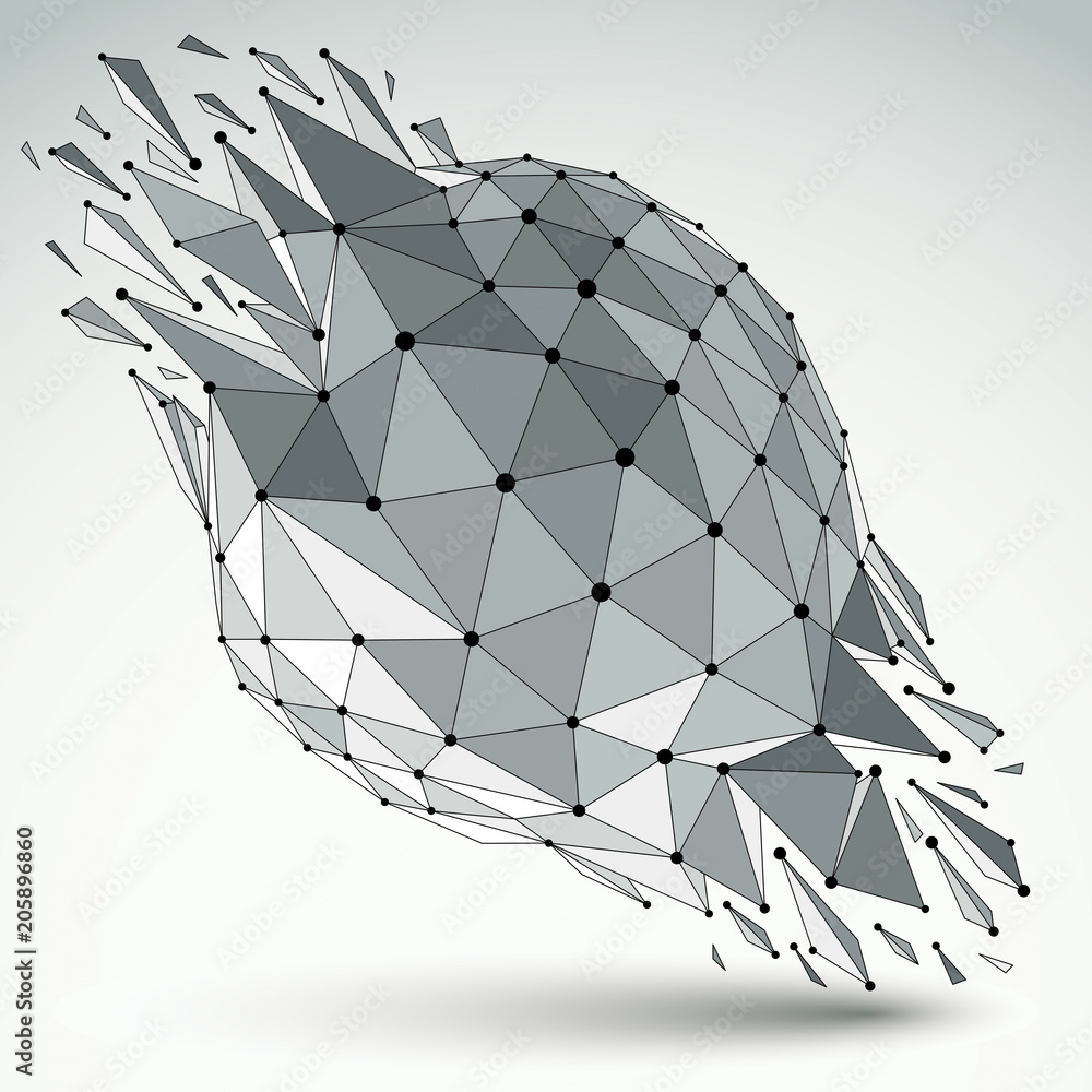 Poster 3d vector digital wireframe object broken into different particles and refractions, geometric polygo