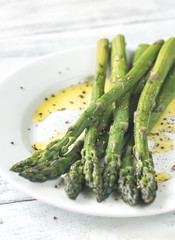 Cooked asparagus on the plate