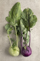  Fresh green and purple kohlrabi