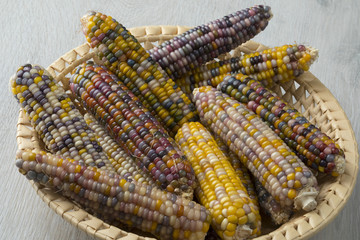Basket with colorful gem glass corn on cob © Picture Partners