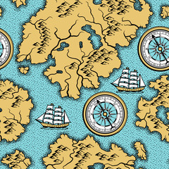 Fototapeta na wymiar Seamless pattern with old nautical map.