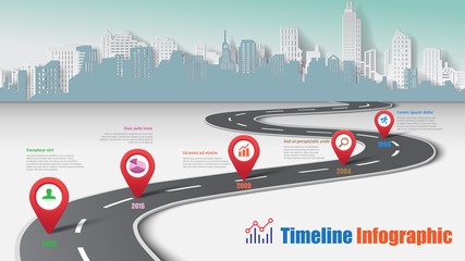 Business road map timeline infographic city designed for abstract background template milestone element modern diagram process technology digital marketing data presentation chart Vector illustration