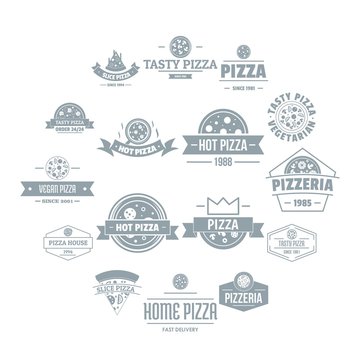 Pizzeria logo icons set. Simple illustration of 16 pizzeria logo vector icons for web