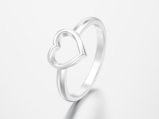 3D illustration silver engagement wedding heart ring