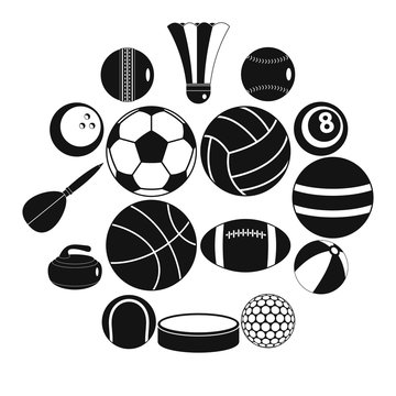 Sport balls icons set. Flat illustration of 16 sport balls vector icons for web