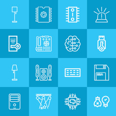 Outline technology 16 vector icons set. 16 icons page symbol for your web site design. logo, app, ui, illustration, eps10
