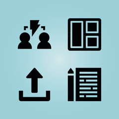 Filled interface 4 vector icons set. 4 icons page symbol for your web site design. logo, app, ui, illustration, eps10