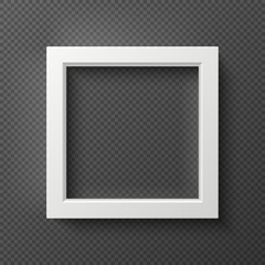 Empty square white 3d wall frame for creative picture vector mockup