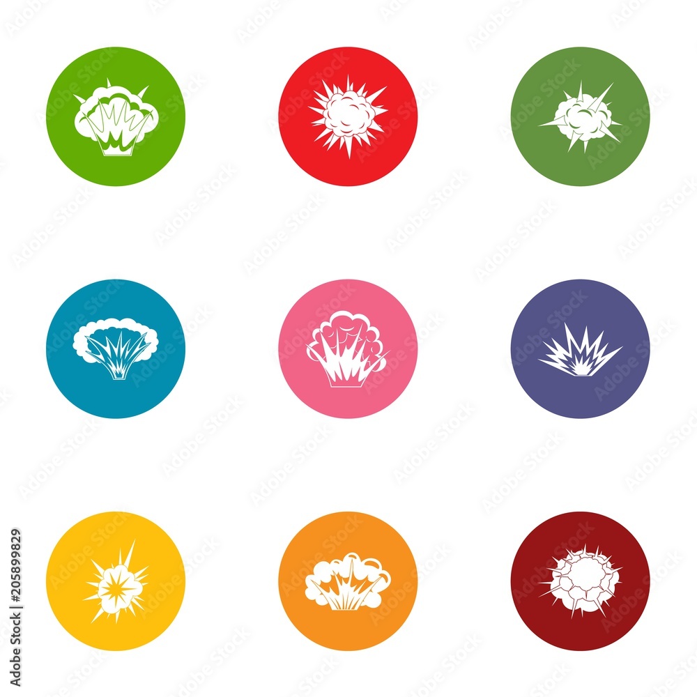 Poster boom icons set. flat set of 9 boom vector icons for web isolated on white background