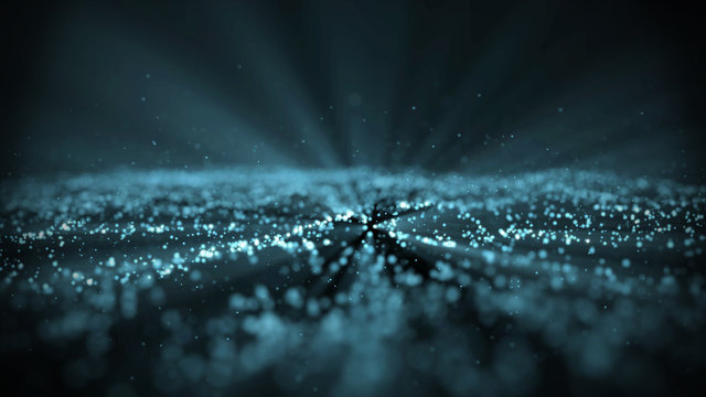 Digital wave particles form for digital background. Blue waves with light showing through