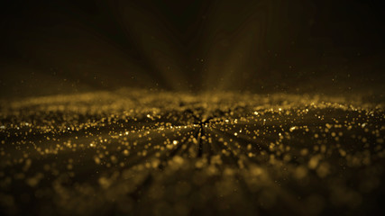 Digital wave particles form for digital background. gold wave with light showing through