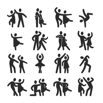 Happy dancing people icons. Modern dance class vector silhouette symbols