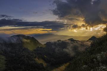 Fototapeta na wymiar Light through the beautiful clouds. Doi Luang Chiang Dao.