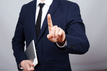 Man hand at grey background