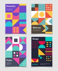 Retro swiss graphic posters with geometric bauhaus shapes. Vector abstract backgrounds in old modernism style. Vintage journal covers