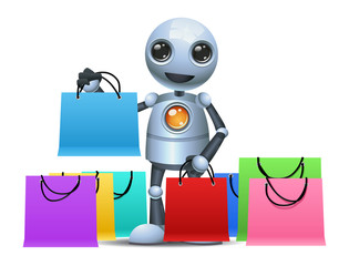 little robot hold shopping bags